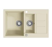 vidaXL Granite Kitchen Sink Double Basins Beige Basket Strainer Basin Bowl