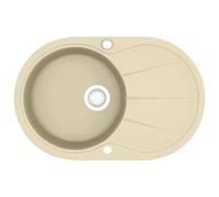 vidaXL Beige Granite Single Basin Kitchen Sink - Heat, Extra-Deep Basin, Reversible Installation, Scratch - Includes Basket Strainer