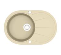 vidaXL Beige Granite Single Basin Kitchen Sink - Heat, Extra-Deep Basin, Reversible Installation, Scratch - Includes Basket Strainer