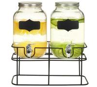 vidaXL 2x Beverage Dispensers with Durable Metal Stand 2x4L Glass Transparent