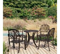 vidaXL Biatro Set 5 Piece Cast Aluminium Bronze Balcony Table and Chairs Patio