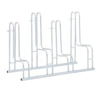 vidaXL Freestanding Bicycle Stand - Galvanised Steel Bike Rack for Indoor/Outdoor Floor Storage, Space-Saving Design for 4 Bikes, Silver
