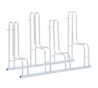 vidaXL Freestanding Bicycle Stand - Galvanised Steel Bike Rack for Indoor/Outdoor Floor Storage, Space-Saving Design for 4 Bikes, Silver