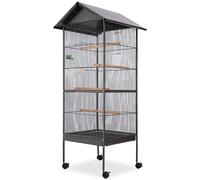 vidaXL Bird Cage House Stand Aviary Budgie Canary Parrot with Roof Steel Black v