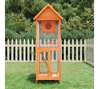 vidaXL Large Outdoor Bird House - Solid Pine Wood Construction with Nesting Box, Ladder, Perches, and Wire Mesh - Water- Roof, Brown, 60x58.5x160 cm