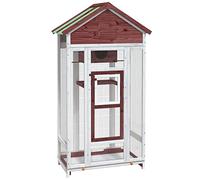 'vidaXL Bird House - Mocha 91.5x53x170 cm Solid Wood Pine - Outdoor Aviary with Nesting Box and Perches - Weatherproof Roof - Easy Cleaning Design.