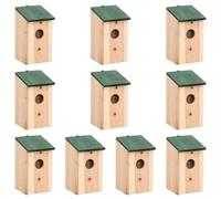 vidaXL Solid Firwood Bird Houses, 10 Pieces, 12x12x22cm, Wooden Nesting Boxes, Small Wild Bird Sparrow Habitat, Garden Terrace Outdoor Birdhouse, Entrance Hole 4cm