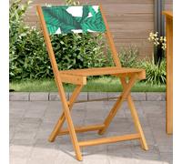 Bistro Chairs 2pc Solid Acacia Wood & Leaf Pattern Cream Fabric 41x52.5x80cm Set