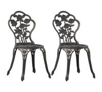 vidaXL Bistro Chairs 2pcs - Weather-Resistant Bronze Cast Aluminium with Ornate Floral Patterns, Comfortable and Sturdy, Ideal for Garden, Patio or
