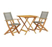 vidaXL Bistro Set 3 Piece Outdoor Bar Set Grey Poly Rattan and Solid Wood
