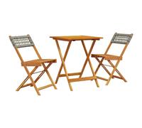 vidaXL Bistro Set 3 Piece Outdoor Bar Set Grey Poly Rattan and Solid Wood