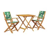 vidaXL Bistro Set 3 Piece Outdoor Bar Set Leaf Pattern Fabric and Solid Wood