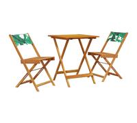 vidaXL Bistro Set 3 Piece Outdoor Bar Set Leaf Pattern Fabric and Solid Wood