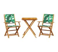 vidaXL Bistro Set 3 Piece Outdoor Bar Set Leaf Pattern Fabric and Solid Wood