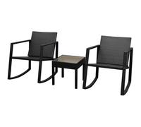 vidaXL Bistro Set 3 Piece Poly Rattan Black Rocking Chair Garden Patio Balcony