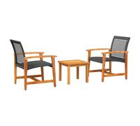 vidaXL Bistro Set 3 Piece Table and Chair Black Poly Rattan and Acacia Wood