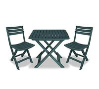 vidaXL Bistro Set Three Piece Plastic Green Outdoor Folding Table and Chairs