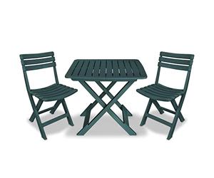vidaXL Bistro Set Three Piece Plastic Green Outdoor Folding Table and Chairs