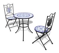 vidaXL 3 Piece Bistro Set Ceramic Tile Blue and White NEW