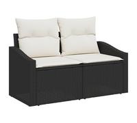 vidaXL Black and Cream Outdoor Sofa for 2 with Polyester Cushions Stylish Wicker Design Durability PE Rattan Perfect for Balconies Patios Furniture
