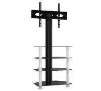 vidaXL Black and Silver Aluminium/Stainless TV Bracket Stand- Fits 32-70" TVs, Swivels 25°, Cable Management, 4-Tier Shelves