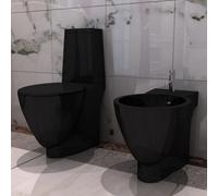 vidaXL Ceramic Toilet & Bidet Set Black Home WC Bathroom Plumbing Fixtures