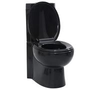 vidaXL Black Ceramic Toilet with Water Saving, Round, Soft-Close Seat, Floor Mounted, 1-Piece