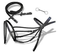vidaXL Black Cob Flash Bridle With Reins And Bit - Resistant Buffalo Leather - Delicate Design - Adjustable Fit