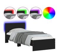vidaXL Black Engineered Wood Bed Frame with Headboard & RGB LED Lights, 75x190 cm Small Single