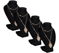 vidaXL Black Flannel Jewelry Holder - Necklace Bust Stand for Pendants and Chains - Durable MDF Construction - Pack of 4