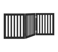 vidaXL Black Foldable Dog Gate - 3 Panel Poplar Wood Pet Barrier, 150cm - Freestanding Safety Gate for Small/Medium Dogs in Living Room, Kitchen, Stairs, Doorway
