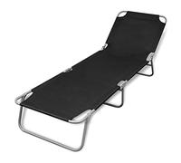 vidaXL Black Foldable Sun Lounger with Adjustable Backrest - Lightweight, Portable & Durable Steel Frame for Patio, Garden, Poolside