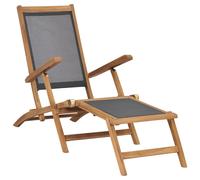 vidaXL Black Garden Deck Chair with Footrest | Solid teak Wood Construction, Adjustable Reclining Positions | Comfortable Patio Seating