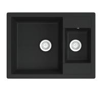 vidaXL Black Granite Kitchen Sink- Double Basin Design with Overflow Hole- Heat, Scratch, and Impact Resistant Material- Easy to Clean with Included Basket Strainer