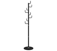 vidaXL Black Iron Coat Stand Rack - Freestanding Clothes Hanger with Marble Base, Modern Storage Hooks for Hallway/Living Room