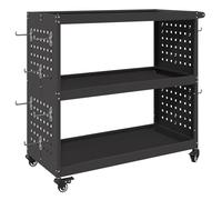 vidaXL Black Metal Tool Trolley with Lockable Wheels, Matte Surface, Hooks, 75 x 35 x 73 cm