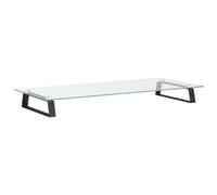 vidaXL Black Monitor Stand - Clear Tempered Glass and Metal Computer Display with Storage Space, Ergonomic Design, and Rounded Corners