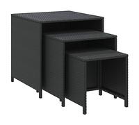 vidaXL Black Nesting Tables in Poly Rattan - Set of 3 Durable and Weather Resistant Indoor/Outdoor Coffee Tables with Sturdy Frames