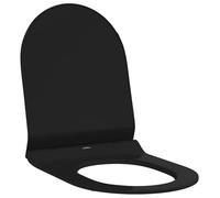vidaXL Black Plastic Toilet Seat 48.5 x 36.5 cm with Soft Closing System, Quick Release, Antibacterial Stainless Steel Hinges, Smooth Matte Finish, Modern Design, Easy to Assemble