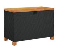 vidaXL Black Poly Rattan Garden Storage Box with Acacia Wood Top - 80x40x48 cm All-Weather Outdoor Bench for Patio/Garden/Poolside