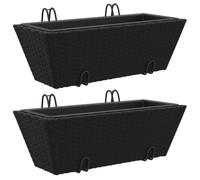 vidaXL Black Poly Rattan Planters with Hooks 2 Pcs - Indoor/Outdoor Flower Pots with Steel Frame - Perfect for Garden, Patio, Deck, and Home Decoration