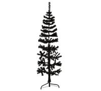 "vidaXL Black Slim Artificial Half Christmas Tree - PVC Material, Steel Stand, 150 cm Tall, 45 cm Wide"