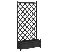 vidaXL Black Solid Wood Fir Planter with Trellis - Rectangular Outdoor Garden Planter Box (90x35x180 cm) & Support for Climbing Plants