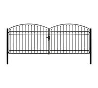 vidaXL Black Steel Double Fence Gate with Arched Top - 400x150cm - Powder-Coated, Lock & Ground Pin Included for Garden/Patio