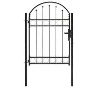 vidaXL Black Steel Fence Gate with Arched Top and Horizontal Braces, Lockable Entryway for Garden, Terrace or Patio - 100x125cm