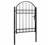 vidaXL Black Steel Fence Gate with Arched Top and Horizontal Braces, Lockable Entryway for Garden, Terrace or Patio - 100x125cm