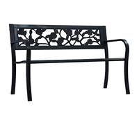 vidaXL - Black Steel Garden Bench with Vintage Style and Rose-Patterned Plastic Backrest - Weather Outdoor Seating (125 x 53 x 77 cm)