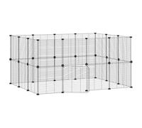 vidaXL Black Steel Pet Cage with Door - DIY Assembled Powder-Coated Steel 28-Panel Enclosure for Small Animals