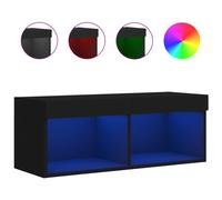 vidaXL Black TV Cabinet with RGB LED Lights - Engineered Wood TV Stand, 80x30x30 cm, Wall-Mountable Media Console