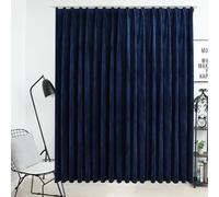 Curtain Dark Blue Velvet Blackout 100% Polyester 290x245 cm with Metal Hooks UK